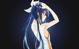 blue haired woman illustration, anime girls, anime, red eyes, blue hair
