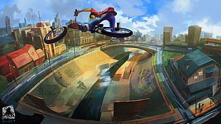 boy riding BMX bike wallpaper, bicycle, jumping, skatepark HD wallpaper