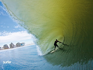 men's black wetsuit, sea, surfing, men, waves HD wallpaper
