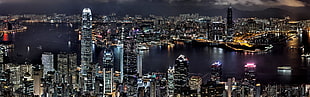 aerial view of high-rise building, cityscape, city, night