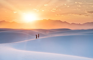 two person on dessert, white sands HD wallpaper