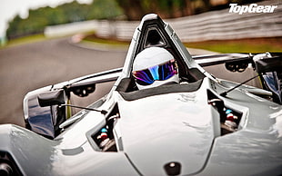 white TopGear formula car poster, The Stig, Top Gear
