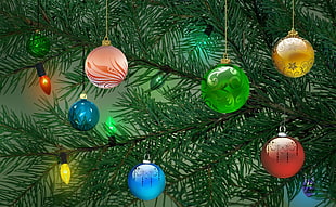 Christmas bauble hanging on Christmas Tree