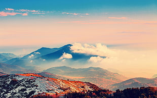 white clouds, mountains, clouds, environment, blue