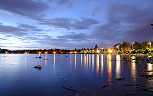panoramic reflective photography city lights on body of water