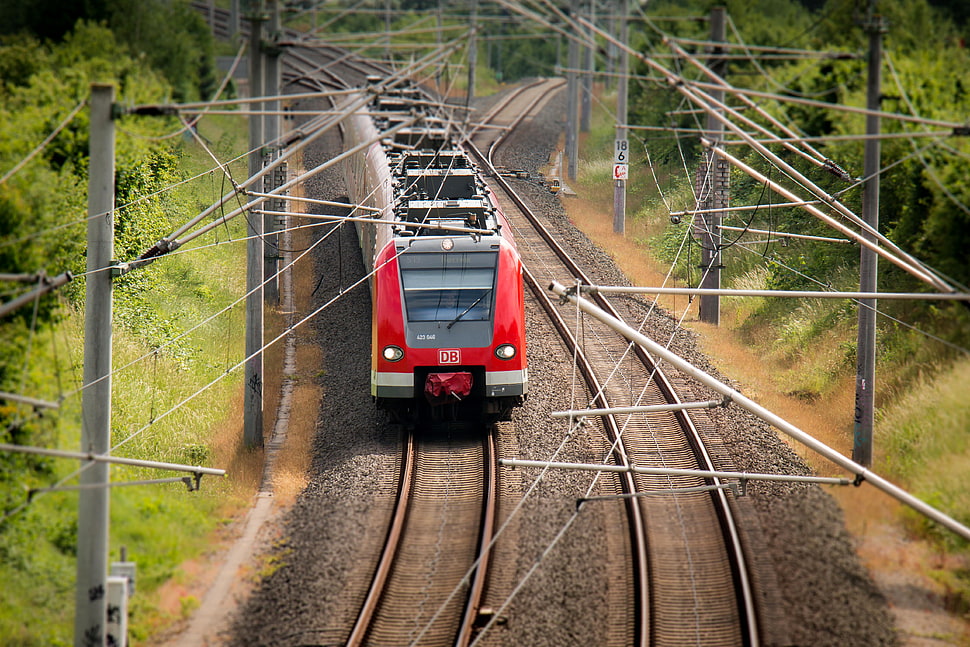 gray and red train HD wallpaper