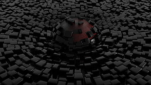 two brown and black wooden wall decors, digital art, render, sphere, dark