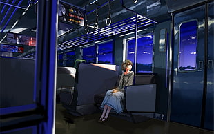 female inside train anime wallpaper, manga