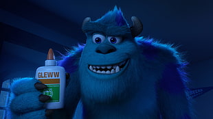 James P. Sullivan holding Gleww bottle, Disney, Monsters, Inc., movies, Pixar Animation Studios HD wallpaper