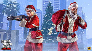 two santa character illustrations HD wallpaper