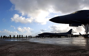 two black airplanes, military aircraft, airplane, jets, sky