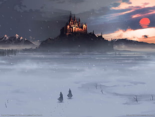 brown castle illustration, castle, fantasy art