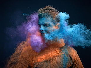 teal smoke, dust, smoke, colorful, men HD wallpaper