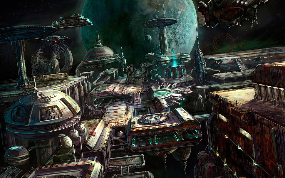 game wallpaper, StarCraft, artwork, Terrans, space station HD wallpaper