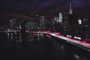 high-rise buildings, New york, Usa, Night