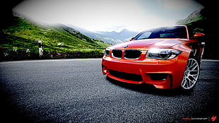 red BMW convertible car on the road HD wallpaper
