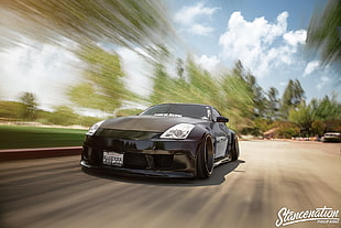 black and gray coupe, Nissan, Nissan 350Z, Stance, Stanceworks HD wallpaper