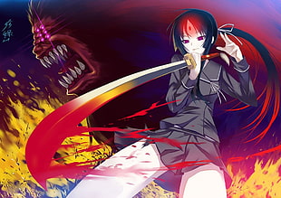 red and blue haired female anime character, Ga-Rei Zero