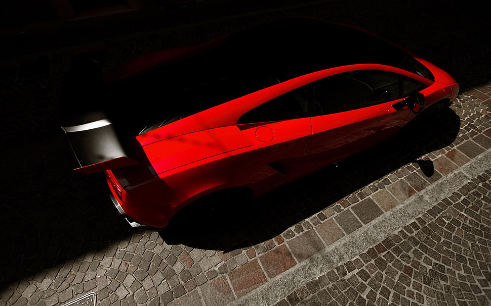 red coupe, car, Lamborghini, red cars, vehicle HD wallpaper
