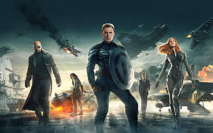Marvel Avengers splash art, Captain America: The Winter Soldier, Chris Evans, Captain America, Black Widow