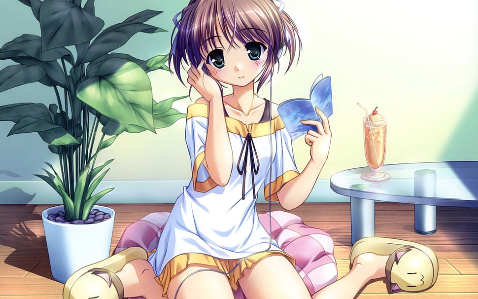 brown haired female anime character HD wallpaper
