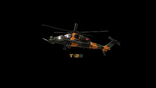 black and orange helicopter illustration, TAI/AgustaWestland T129, aircraft, military aircraft, helicopters