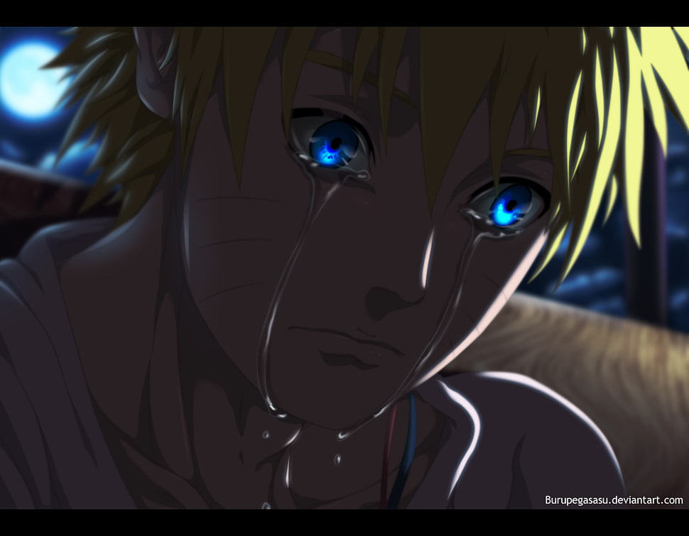yellow-haired male anime character wallpaper, Naruto Shippuuden, Uzumaki Naruto, crying, blue eyes HD wallpaper