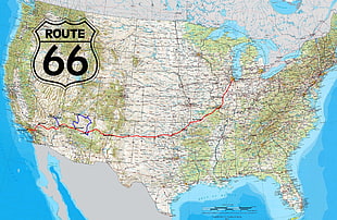 Route 66 map, road, Route 66, USA, highway