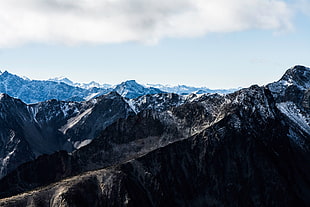black mountain range with snow capped mountain background