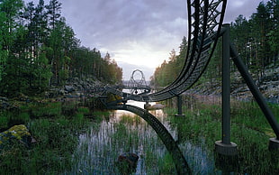 body of water, river, rollercoasters, landscape HD wallpaper