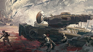 war games wallpaper, digital art, tank, soldier