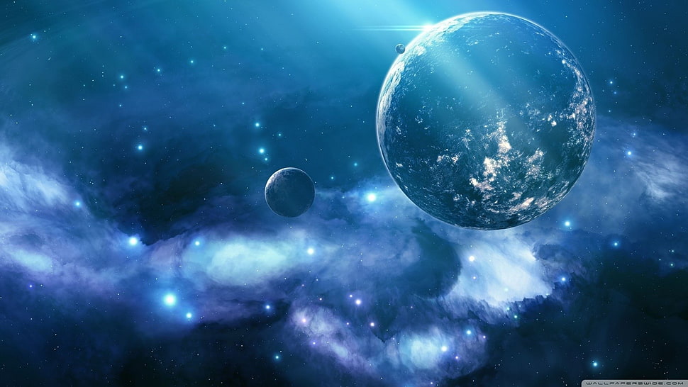 moon and stars, galaxy, space, space art, planet HD wallpaper