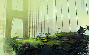 golden gate with mosque, digital art, trees, gates, abandoned