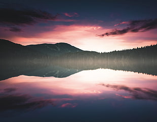 body of water, Sunset, Lake, Reflections