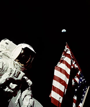 black and white stripe textile, Apollo, Moon, landscape, astronaut