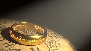 gold-colored band ring, The Lord of the Rings, rings, The One Ring, map