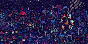 multicolored forest painting, digital art, fantasy art, fairy tale, animals