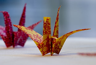 two red-and-yellow Origamis, japan HD wallpaper