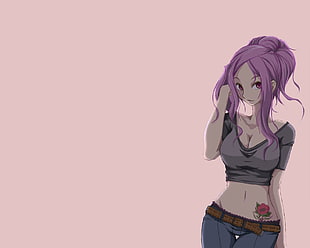 female anime with pink hair digital wallpaper