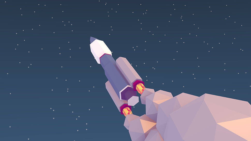 gray and white sapce shuttle illustration, space, low poly, rocket HD wallpaper