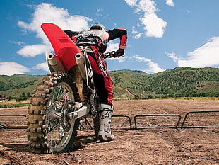 red and black motocross dirt bike, vehicle, sports, dirt, motorcycle HD wallpaper