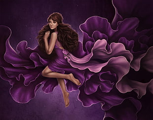 woman in purple gown digital wallpaper