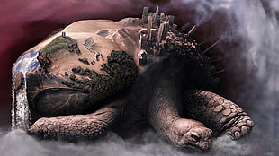 turtle earth illustration, digital art, fantasy art, tortoises, animals HD wallpaper
