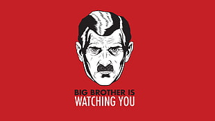 Big Brother is watching you text, red background, Illuminati, face, big brother