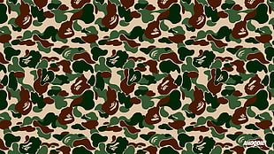 green, brown and beige camouflage textile, clothing, brend