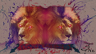 two brown male lions illustration, lion, photo manipulation, animals, artwork