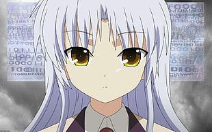 closeup photo of white haired female anime character