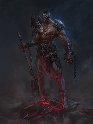 male holding axe digital wallpaper, drawing, warrior, fantasy art, armor