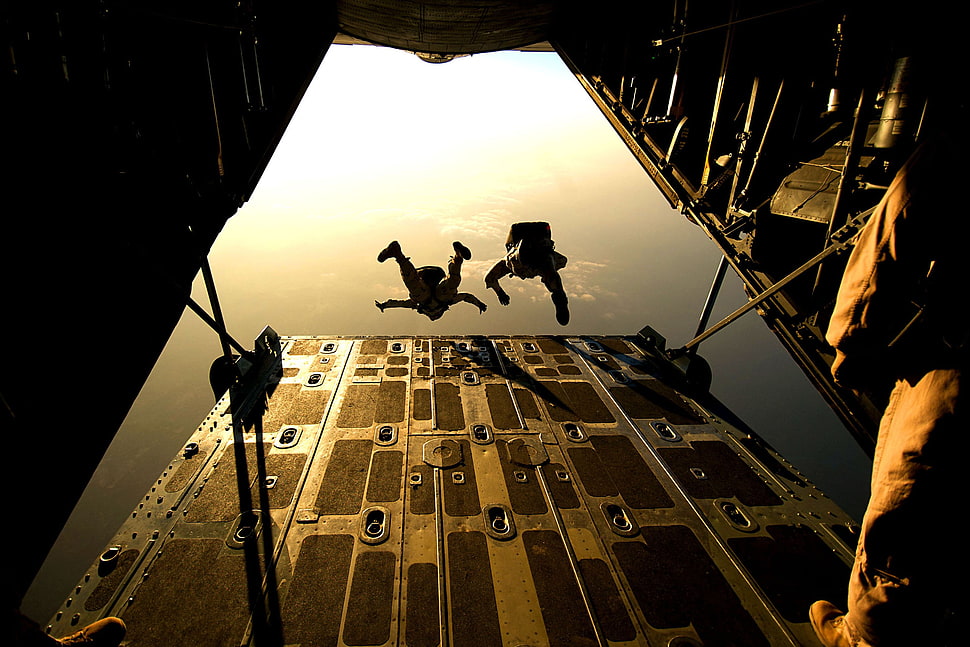 two person skydiving during golden time HD wallpaper