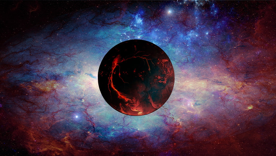 red and black planet digital wallpaper, space, planet, space art, digital art HD wallpaper